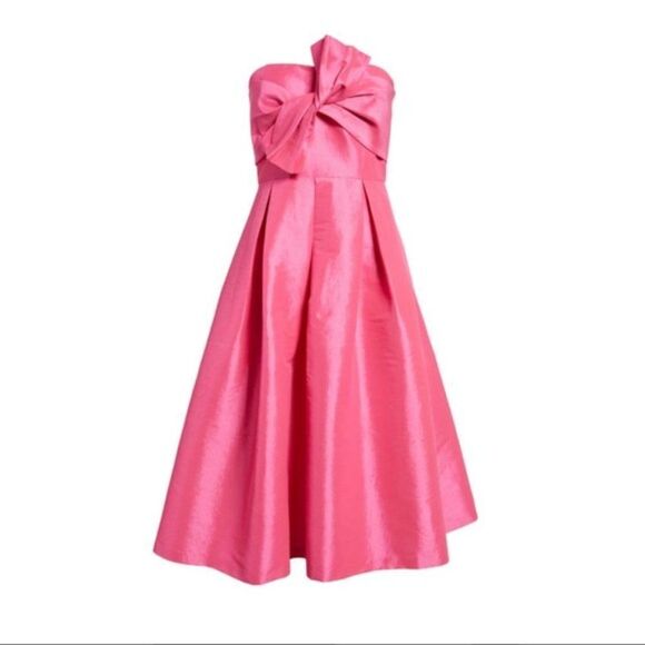 1901 Bow Front Strapless Taffeta Cocktail Dress size Large in Pink - Picture 1 of 15